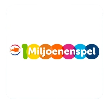 Logo van het Miljoenenenspel met kleurrijke stippen en een visje